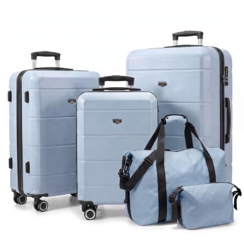 LUGG Jetset 5 Piece Luggage Set, 20/24/28 Inch ABS Hard Shell Suitcases with TSA Locks, Durable 230D Twill Fabric Waterproof Expandable Duffle & Toiletry Bag, Cabin & Checked Baggage Travel Set