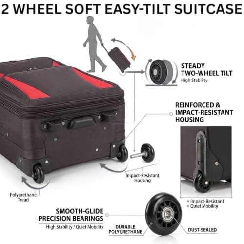 DK Luggage 28" Large Lightweight Suitcases Expandable Trolley case with 2 Wheels DK16 Black/Red — view 5
