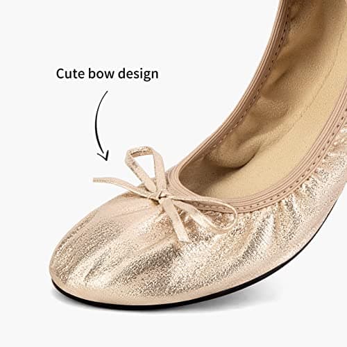Greatonu Women's Ballet Pumps Comfort Foldable Portable Travel Slip on Slipper Bow Tie Flats Shoes Gold UK 5 — view 3
