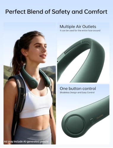JISULIFE Portable Neck Fan, Hands Free Bladeless Fan, 5 Speeds, 4000 mAh — view 4