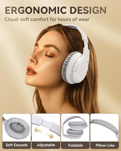 Grstltd BT06 Wireless Headphones Over Ear, Bluetooth Headphones with Mic, Hi-Fi Stereo Sound, Bluetooth 5.3, Foldable Design, Wireless & Wired Headphones for Travel/Office/Home (White) — view 2