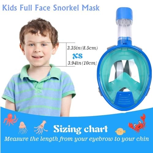 Snorkel Mask for Kids,Full Face Diving Mask Anti-Fog, Anti-Leak 180°view Design, Snorkeling Mask Set for Kids Girls Boys- Sports Camera Compatible(BlueGreen XS) — view 4