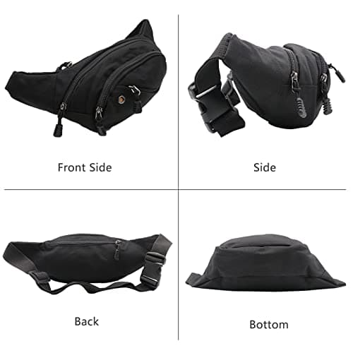 Bum Bag Waist Fanny Pack - Long Keeper Large Fashion Bumbag for Women Men, 4 Pockets Adjustable Waist Bag for Running Hiking Dog Walking Outdoor Black (Solid) — view 6
