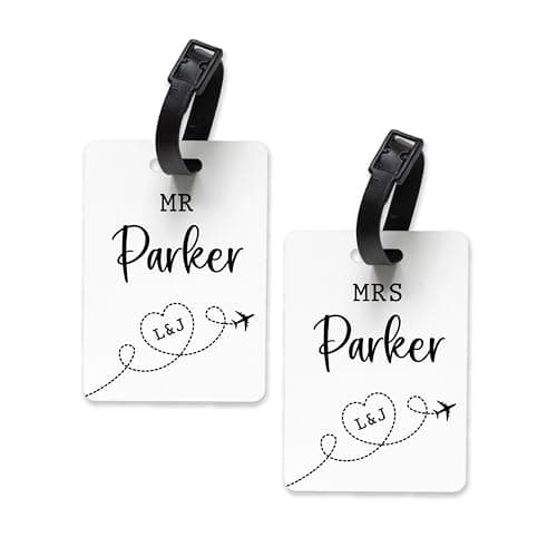 Pair of Personalised Wooden Luggage Tags, Custom Mr & Mrs Name Travel Gift