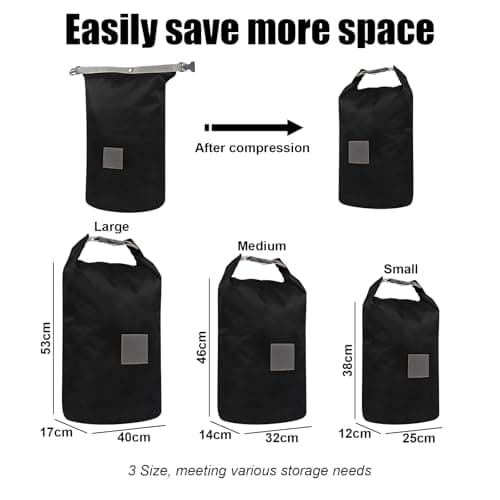 3Pcs Travel Laundry Bag Waterproof, Travel Compression Bags for Luggage Suitcase Dirty Clothes, Space-Saving Laundry Storage Bag for Swimming Yoga Gym Camping (Black) — view 4