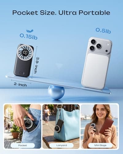Otlonpe Mini Fan Handheld, Portable Pocket Fan USB Rechargeable, LED Display, 3-Speed, Slim and Lightweight, Folding Stand, Small Personal Hand Held Fans (Black) — view 3