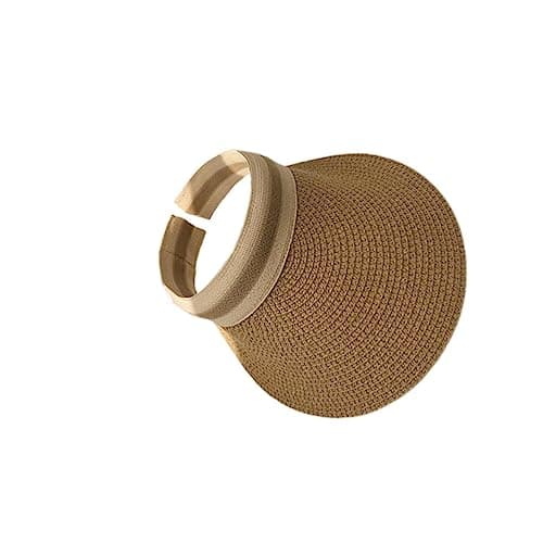 Veemoon Portable Straw Sun Hat with Wide Brim for Women, Simple Style Casual Outdoor Sun Protection Cap, for Beach and Honeymoon Light Brown