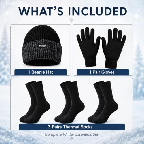 Mens Hat and Gloves Set with 3 Pairs Warm Thermal Socks for Winter Wear — view 2