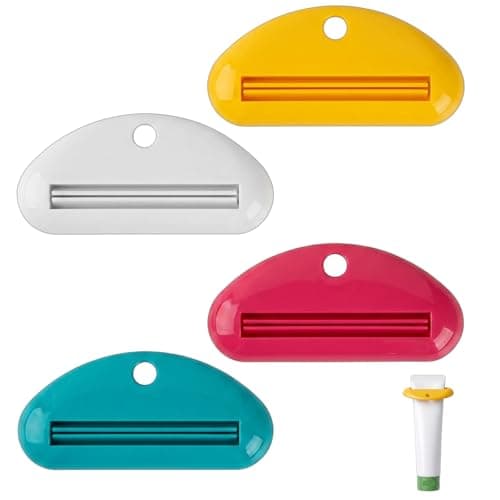 ZZHLYQ 4 PCS Toothpaste Squeezer, Travel Toothpaste Refill Adapter, Refillable Toothpaste Tube, Toothpaste Refill Adapter, Set of Four Manual Press Devices in Blue, White, Red, Pink