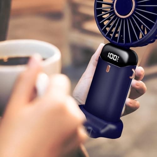Jsdoin Hand Held Fan,Portable Handheld USB Rechargeable Fans with 5 Speeds,Battery Operated Mini Fan Foldable Desk Desktop Fans with LED Display for Home Office Bedroom Outdoor Travel (DarkBlue) — view 2