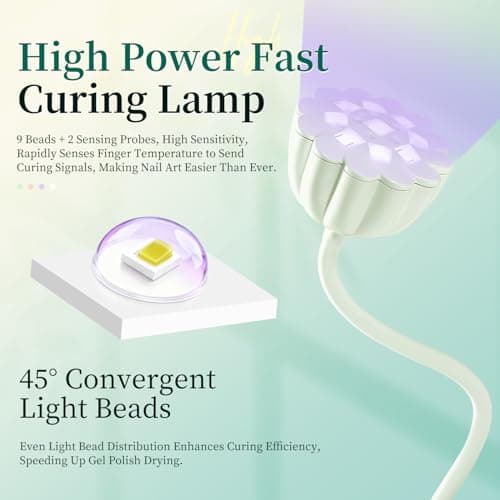 JODSONE Fast Curing U V Nail Lamp - Portable and Flexible Gooseneck Lamp with 360° Adjustable Design, Rechargeable LED Dryer for Gel Polish, Auto Sensor & 4 Timers, Home DIY Manicure Light Mint Green — view 2
