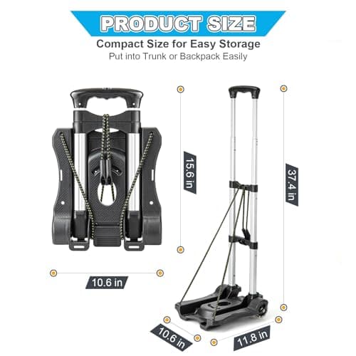 Vsaikeo Small Folding Hand Truck Dolly with 2 Wheels, Lightweight Aluminum Foldable Luggage Cart into Backpack, Collapsible Carts Portable Dolly for Airport Travel Moving — view 2