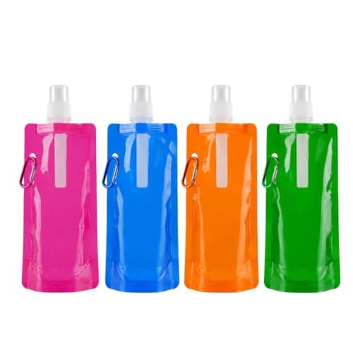 Tinminx 4 Pcs Collapsible Water Bottles, 480 ml Foldable Reusable Plastic Drinking Bottles with Metal Clip, Roll-Up Travel Water Pouches for Hiking, Camping, Cycling and Outdoor Sports