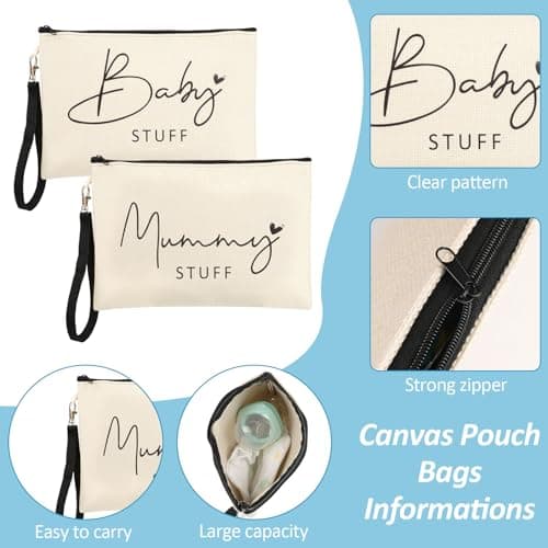 2 Pcs Mum to Be Gifts, New Mum Gifts, Baby Shower Gifts for Mum, White Cosmetic Bags Canvas Pouch Bags with Zipper for Pregnant women New Mom Gifts — view 3
