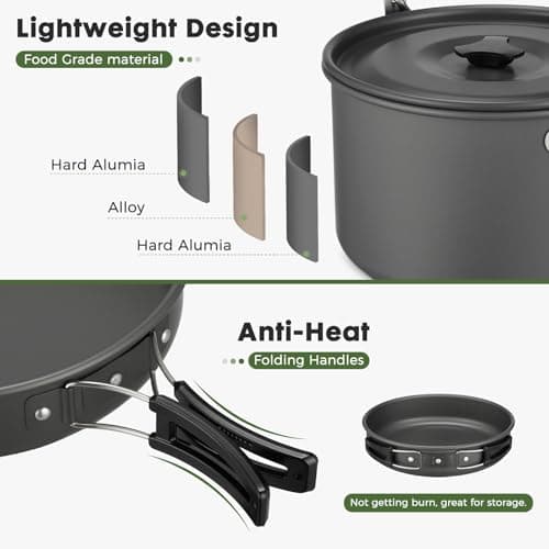 THTYBROS 43-Piece Camping Cookware Set,Large Mess Kit for 6 Persons,with 4.75QT Pot,2.1QT Kettle,Frying Pan,Cups,Utensils and Tableware,Heavy Duty Aluminum Cook Set for Outdoor Camping,Hiking,Picnic — view 4