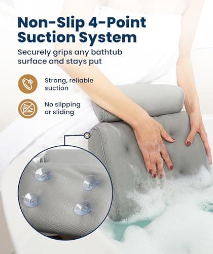 Everlasting Comfort Bath Pillow – Bath Cushion for Head and Neck Support – Quick Dry Waterproof Mesh – Luxury Bath Accessories with Suction Cups – Bath Pillows for Head and Neck – Grey — view 3
