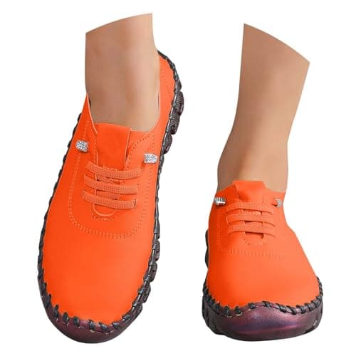 Womens Walking Shoes Womens Trainers Waterproof Non Slip Walking Shoes Lightweight Soft Wide fit Running Sneakers Casual Orthopedic Shoe Ladies Lace up Sneaker for Tennis Gym Tennis Orange 5 — view 2