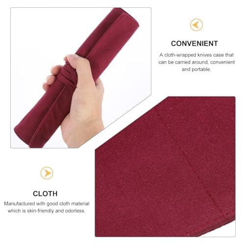 Generic Cutlery Storage Bag Portable Kitchen Utensil Wrap Lightweight Linen Knife Roll Case for Outdoor Camping Hiking 9.8X8.7X0.3 Inches Random Color — view 3