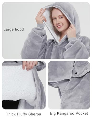KFUBUO Heated Electric Wearable Blanket Throw Battery Operated Portable USB Cordless Outdoor Hoodie Sweatshirt (Heated Blanket Light Grey) — view 5