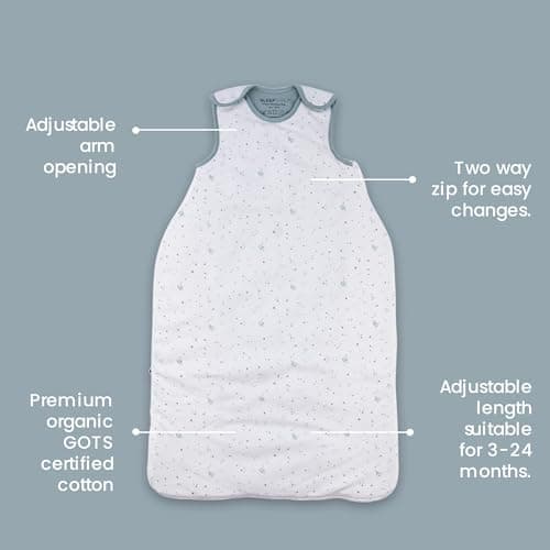 SleepThru AeroTemp Winter Baby Sleeping Bag 3–24 Months, Temperature Regulating Baby Sleep Sack with Outlast® Technology, 100% Organic GOTS Cotton, Two-Way Zip Wearable Blanket (Sage, Winter) — view 2