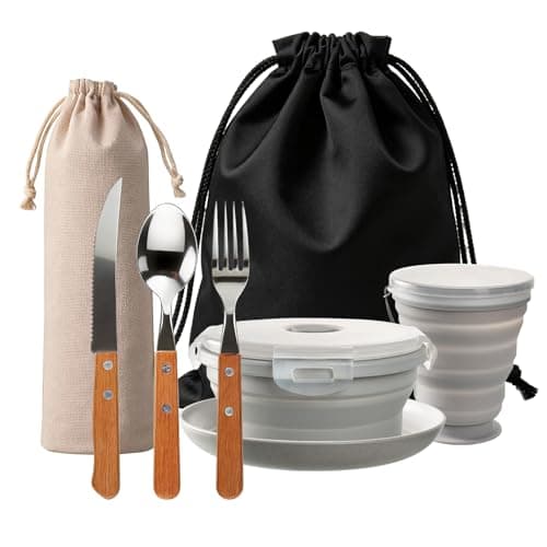 IONEKIUK 6 in 1 Foldable Camping Mess Kit Camping Cutlery Set for 1