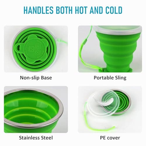 ddLUCK Silicone Collapsible Camping Cup, 320ml Foldable Travel Mug with Lid — view 3