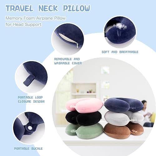 WENGX Travel Pillow Neck Pillow Memory Foam Travel Pillows Head Support Cushion for Airplane Train Car Office Travel Essential Flight Pillows for a Long Hauls Sleeping Rest (Navy Blue) — view 3