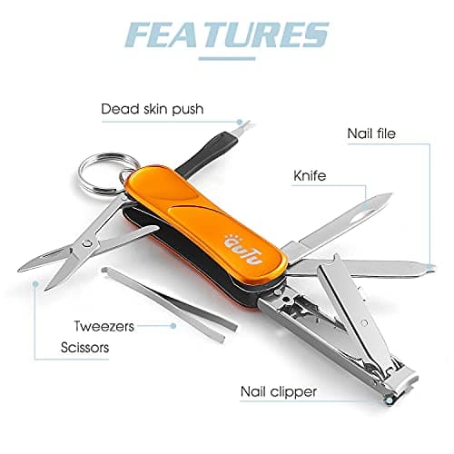 OUTU Keychain Nail Clippers Multitool, 7 in 1 EDC Utility Tool with Nail Clipper, Scissors, Gifts for Him Men Husband Dad Boyfriend (Orange) — view 4