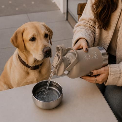 Just Giftz Personalised Dog Water Bottle 32oz, 3-in-1, Cream — view 5