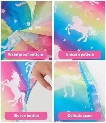WAWSAM Kids Poncho Waterproof - Rainbow Unicorn Rain Poncho for Girls - Lightweight Hooded Raincoat with Storage Bag - Portable Rainwear for School & Travel — view 6