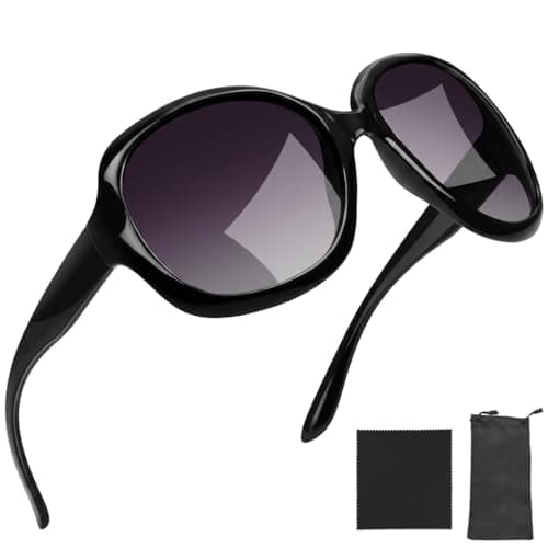 Fawley Oversized Sunglasses for Women Black Ladies Sunglasses Round Lightweight Polarized Sunglasses Big Driving Sun Glasses Fashion Trendy Oversized Eyewear for Sunscreen Travel Party