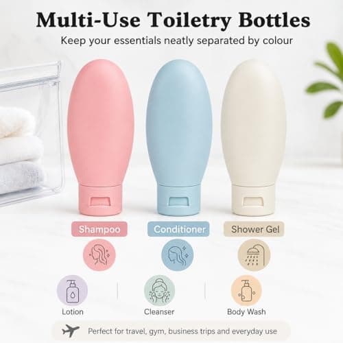 DDUP 3 Pcs Travel Bottles Set,60ML Travel Bottles & Containers,Small Mini Empty Plastic Squeeze Bottles for Travel Toiletries,Shampoo and Conditioner with Storage Bag(Multicolor) — view 6