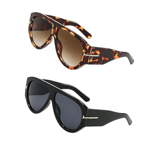 Rndqw 2Pcs Sunglasses Womens, Retro Style Oversized Sunglasses Women, Fashion-Conscious Womens Sun Glasses, for Daily Driving, UV Protection, Travel Vacations and Outdoor Activities