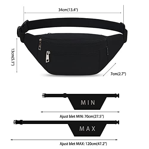 Bumbags Waist Fanny Packs for Men Women Fashion Bum Bag with Adjustable Belt for Sport Running Hiking Jogging Travel Cycling Walking Dog Boys Ladies (Black) — view 4