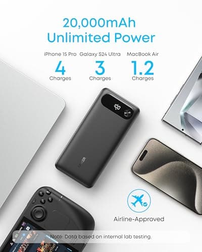 Anker Power Bank, 20,000mAh Travel Essential, Built-in USB-C Cable — view 4