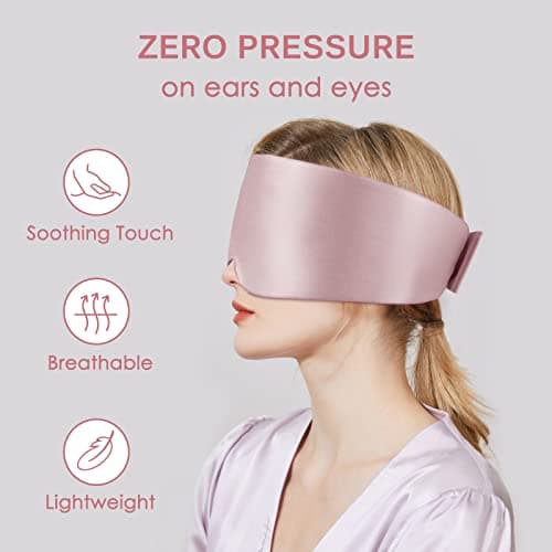 OLESILK Sleep Mask, 100% Natural Mulberry Silk Eye Mask for Women and Men with Adjustable Strap, Large in Size, Blindfold for All Night Sleep, Pink — view 3