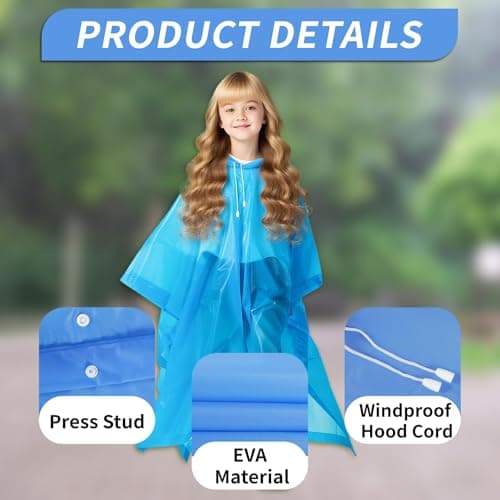 QHFlashbuy Kids Waterproof Rain Poncho,Portable Raincoat Rain,Reusable EVA Rain Poncho Toddler Rain Cape for Girls Boys with Hoods for Camping,Hiking Travel,Amusement Parks — view 5
