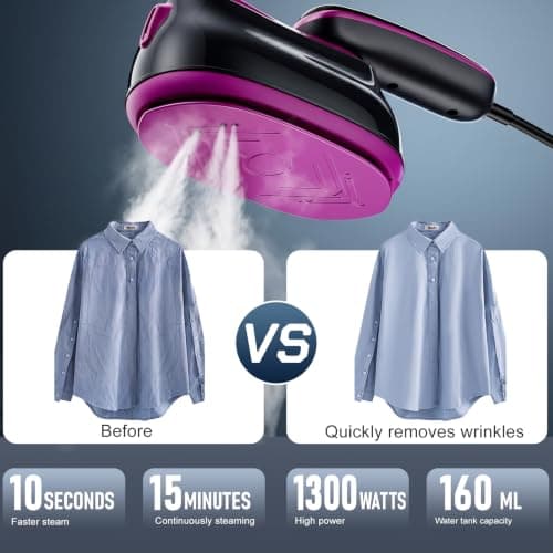 Clothes Steamer for Clothes, 1300W Handheld Steam Iron with Touch Screen & LCD Display – Travel Steamer for Garments with 6 Modes & 180° Rotatable Handle, Portable for Home Office Travel — view 5