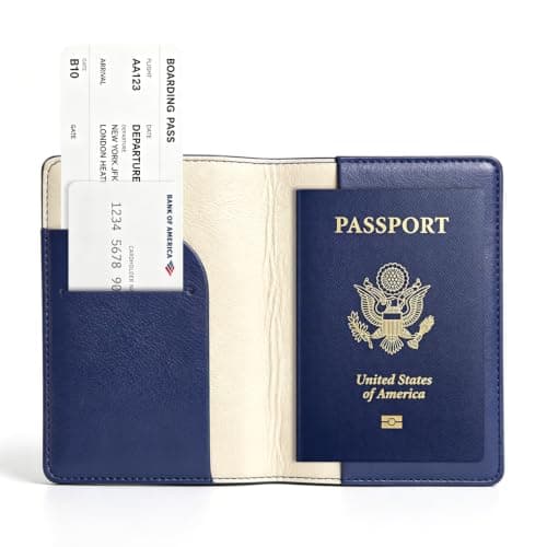 Pebipoo Passport Holder Travel Wallet,Boarding Pass and ID Card Leather Passport Wallet for Women and Men (Blue) — view 3