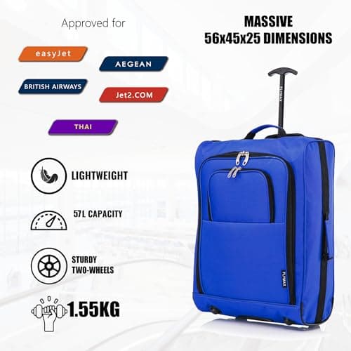 56x45x25 Easyjet Cabin Bag Hand Luggage Approved Cabin Case Lightweight Suitcase Also Approved for BA Jet 2 1.5kg 57L Blue — view 2
