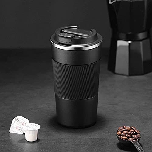 Coffee Cup, Vacuum Reusable Leakproof Double Wall Coffee Cup, Insulation Stainless Steel Eco-Friendly Travel Office Mug for Hot Coffee Tea and Cold Drinks, 17oz/510ml, Black — view 6