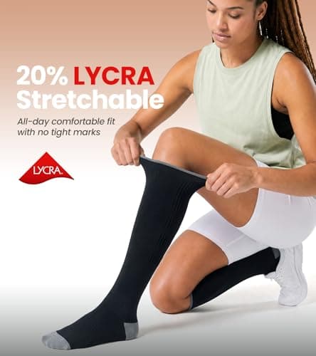 RUIXUE Compression Socks for Women and Men, 20-30 mmHg Cooling Flight Socks, 2 Pairs Graduated Socks for Travel, Sport, Nurse, Long Sitting(Swelling & Aches Relief), Black, S-M — view 4