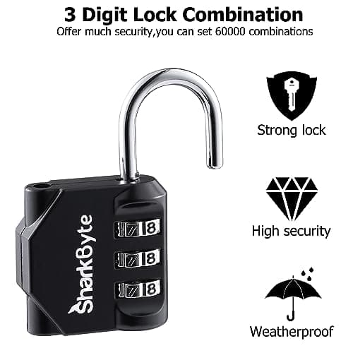 SharkByte Luggage Locks - 3-Dial Weatherproof Outdoor Security Combination Padlock, Small Travel Lock for Suitcases Luggage Case Travel Bag Gym Lockers Code Padlock (Pack of 1) — view 3