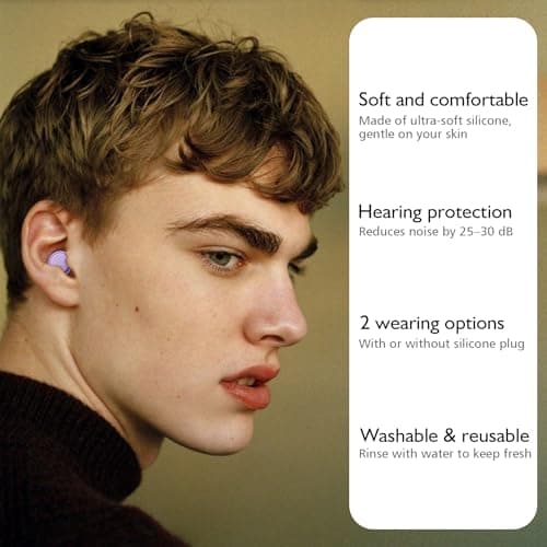 Jayine Ear Plugs for Sleep 2 Pairs, Reusable Noise Cancelling Earplugs Hearing Protection 25dB, Removable Soft Silicone Earplugs for Concerts, Focus, Noise Sensitivity, 16 Ear Tips in S/M/L - Purple — view 3