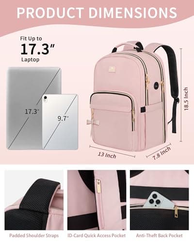 MATEIN 17 Inch Laptop Pink Backpack for Women, School Bag for Girls, Pink — view 6