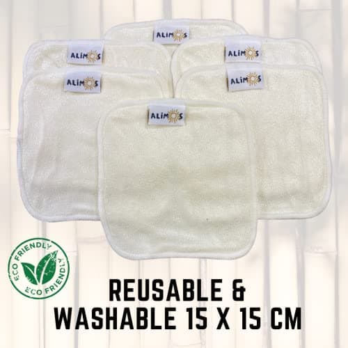 Alimos Bamboo Baby Wipes & Makeup Remover Reusable, Washable, Super Soft, Absorbent Pack of 6 Size Naturally Anti-Bacterial 15x15 cm — view 3