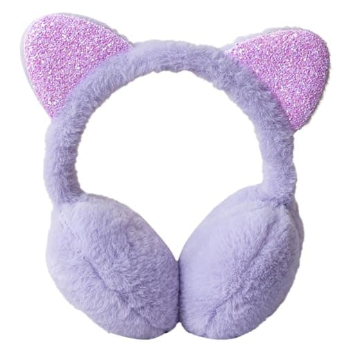 IHCEMIH Ear Muffs Women Girls Earmuffs Winter Accessories Fluffy Plush Adjustable Adults Outdoor Thermal Ear Warmer Skiing Running Cat Ears Covers Protector from Wind Cold Gift for Girls Purple.