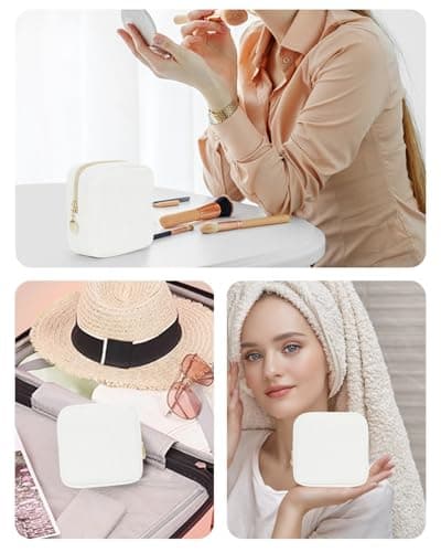 Wandering Nature Small Makeup Bag for Purse Zipper Cosmetic Bag for Women Pouch Travel Eco Vegan Leather Make Up Organizer for Toiletry Bag Water Resistant Gift Idea, Black, Corduroy Beige, Mini, — view 6