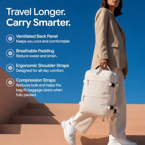 ATX Luggage 40x20x25cm Ryanair Cabin Backpack, Airline Approved Underseat Travel Bag, Lightweight Carry On with Packing Cubes Set | Beige — view 5