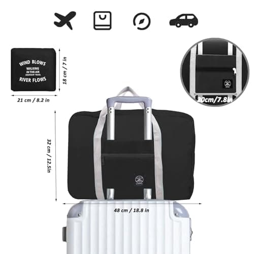 Foldable Travel Bag, 2 Pack Foldable Travel Duffel Bags, Waterproof Carry On Luggage Bag, Shoulder Shopping Clothes Organizer Luggage Bag,Suitable for Sports and Travel, Black — view 2